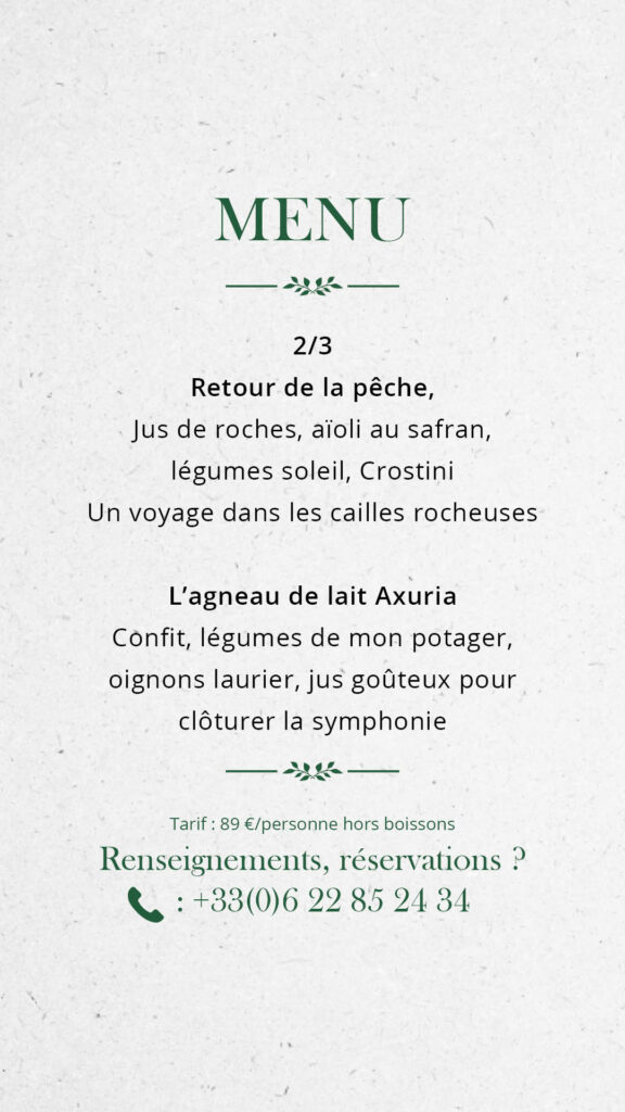 Menu restaurant La Cadière d'Azur La Bastide des Saveurs, Le Castellet, Bandol
