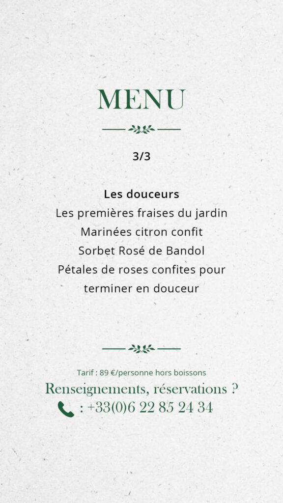 Menu restaurant La Cadière d'Azur La Bastide des Saveurs, Le Castellet, Bandol